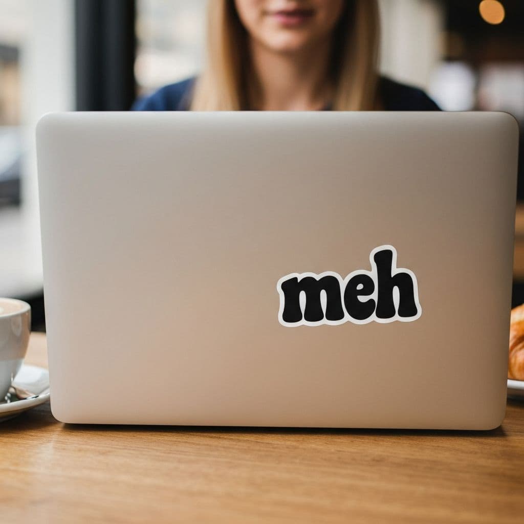 Laptop with custom vinyl text stickers on the lid