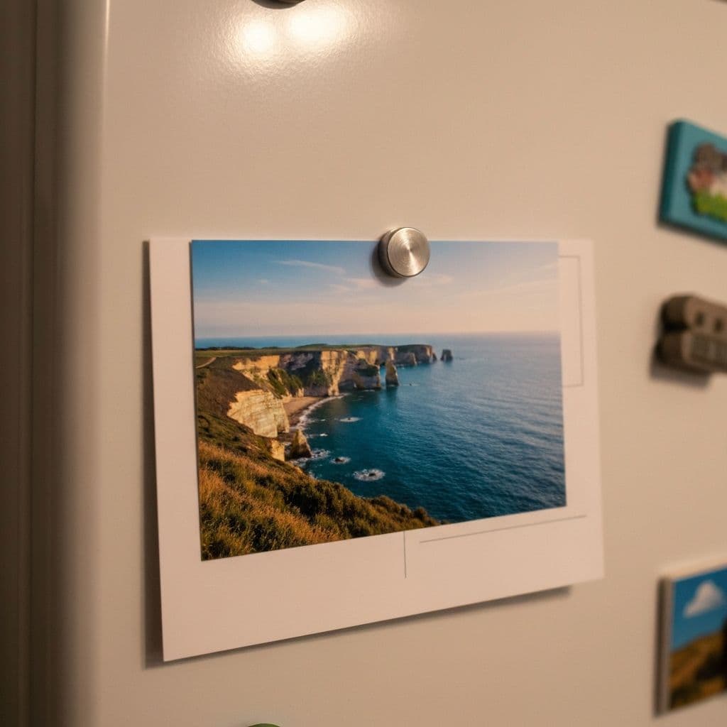 Postcard on a fridge, treasured keepsake
